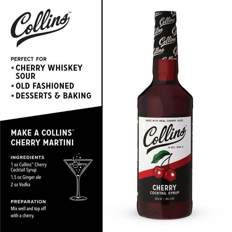 Collins Chicago Collins Cherry Syrup with Real Sugar, Maraschino Drink Flavoring Syrups for Cocktails, Dirty Soda, Smoothie, Lemonade, Cocktail Mixers, 32 oz Set of 1 - Image 3
